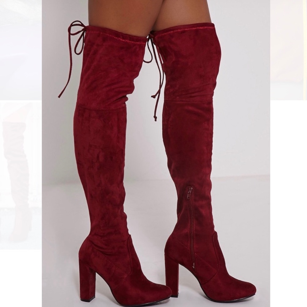 Fall Wide Calf knee high burgundy boots 3.5” heel